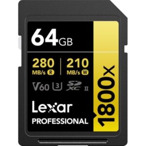 Lexar 64GB Professional 1800x SDXC UHS-II Memory Card (GOLD Series)