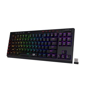 Redragon K596 Vishnu 2.4G Wireless/Wired RGB Mechanical Gaming Keyboard, 87 Keys TKL Compact with 3000 mAh Battery, 10 Onboard Macro Keys & Wrist Rest, 10H Play Time, Red Switches
