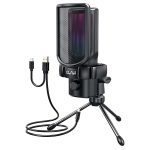 CLAW GM17 Condenser RGB Gaming Mic with Cardioid, Gain Knob, Headphone Monitoring Jack, Touch Mute, Pop Filter, Type-C for Streaming, Podcast, YouTube, Twitch, Discord – Mobile/PC/Mac/PS4/PS5/Tablet