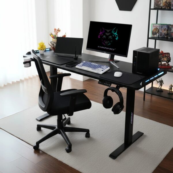 Cyberwolf Hydraulic RGB Gaming Table Regular (1100mm x 600mm) Black