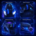 AULA F016 Ergonomic Premium Gaming & Computer Chair | Adjustable Nylon Armrests With Soft Pad | Locking-Tilt Function, Gas Lift Function | Black+Blue (F016BU) - Image 2