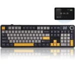 AULA F108 PRO Tri-Mode Full Size Wireless Mechanical Gaming Keyboard with Screen & Knob | Grey + Yellow, Reaper Switch (F108ProGrYR)