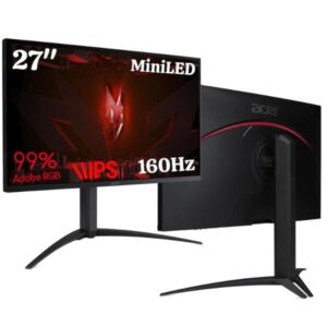 Acer Nitro XV275K P3 27 Inch IPS 3840×2160 4K UHD 576 Zone Mini LED Gaming Monitor | 160Hz Refresh Rate I Delta E<2, 99% AdobeRGB I 2xHDMI, 1xDP, 1xType-C(90W), Audio Out, USB 3.0x2+USB-B (1up 2down)