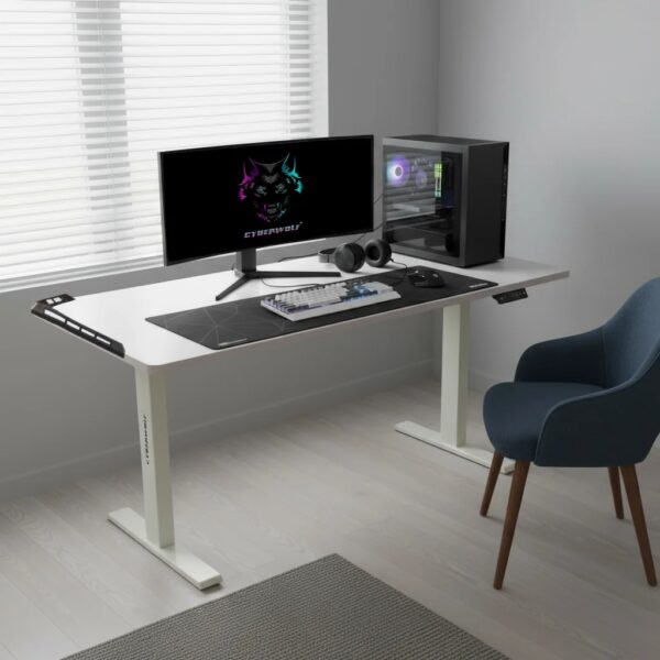 Cyberwolf Hydraulic RGB Gaming Table XL (1600mm x 600mm) White