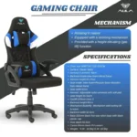 AULA F016 Ergonomic Premium Gaming & Computer Chair | Adjustable Nylon Armrests With Soft Pad | Locking-Tilt Function, Gas Lift Function | Black+Blue (F016BU) - Image 5