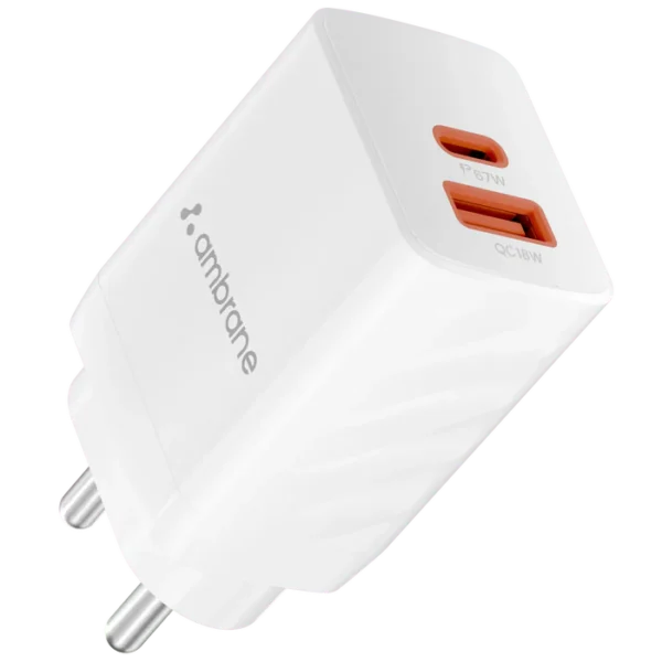 Ambrane Charge 67 67W Dual Port GaN Charger - White