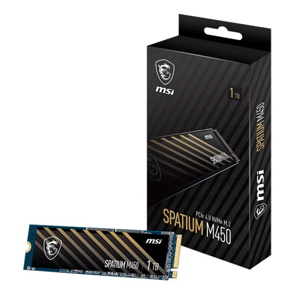 MSI SPATIUM M450 PCIe 4.0 NVMe M.2 1TB Internal Gaming SSD up to 3600MB/s 3D NAND Up to 600 TBW MSI SPATIUM M450 PCIe 4.0 NVMe M.2 1TB Internal Gaming SSD up to 3600MB/s 3D NAND Up to 600 TBW