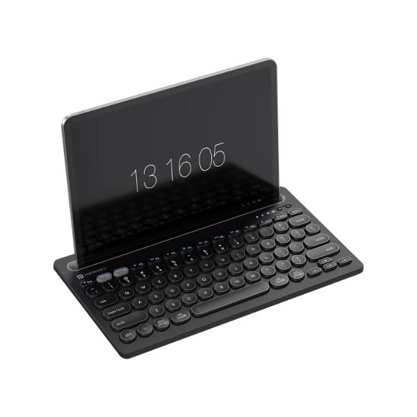 Portronics-Bubble-Dock.jpg Portronics Bubble Dock Wireless Keyboard with Tablet Holder, Multi-Device Pairing, Rechargeable Battery,Dual Connectivity(2.4 GHz RF & Bluetooth 5.3v) (Black) - Image 1