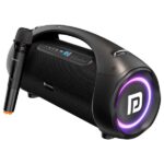 Portronics Dash 12 60W Wireless Bluetooth Party Speaker with Wireless Karaoke Mic, TWS Function, Multicolor LED Light, USB Pen Drive, Aux-in Slot, Upto 9Hrs Playtime (Black)
