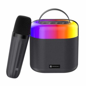 Portronics Dash 3 16W Bluetooth Speaker with Wireless Karaoke Mic, 5 Hours Playtime, Multicolor RGB Lights, 3 EQ Modes, 5 Voice Effects, AUX in, BT5.3v, Micro SD Card, Type C Charging Port (Black)