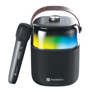 Portronics Dash 4 50W Wireless Bluetooth Party Speaker with Karaoke Mic, Upto 6 Hours Playtime, HD Sound, Bass Boost Technology, EQ Modes, 360° RGB Lights, BT 5.3v, AUX in, Type C Charging (Black)