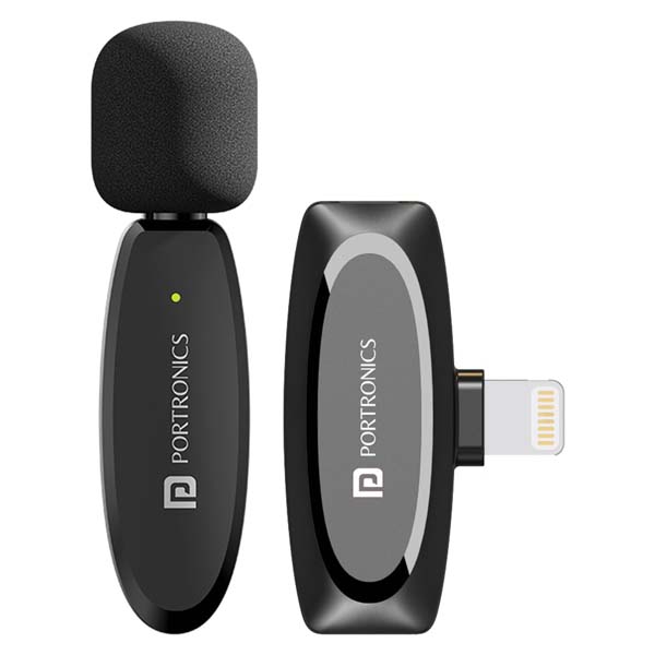 Portronics-Dash-7-1.jpg Portronics Dash 7 Omnidirectional 8 Pin Wireless Microphone, Noise Cancellation, Plug & Play, Lapel Wireless Mic for Video Recording, Supports 8 Pin iPhone, iPads (Black) - Image 1