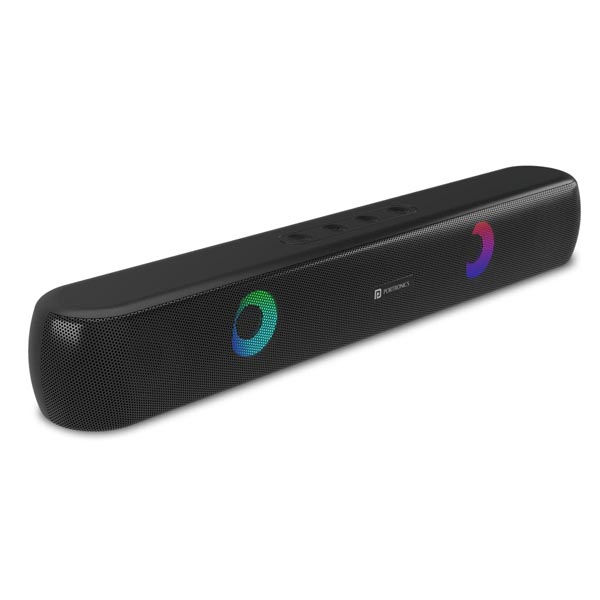 Portronics-Decibel-21-1.jpg Portronics Decibel 21 10W Wireless Bluetooth Soundbar with LED Lights, TWS Function, Built-in Mic, Built-in FM Radio, USB Port, 3.5mm Aux Slot, Micro SD Slot (Black) - Image 1