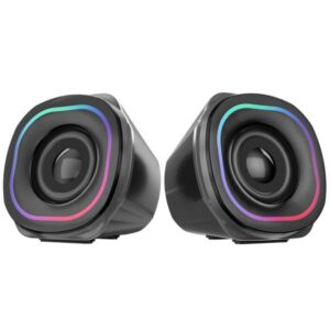 Portronics In Tune 5 12W Portable USB Powered Wired Speaker with Volume Control, 3.5mm AUX in, HD Sound, 2.0 Channel, RGB Lights Controls, Multimedia Speaker for PC, Gaming, Desktop and Laptop (Black)