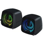Portronics In Tune 6 6W HD Sound 2.0 Channel Portable Desktop PC Speaker, 3.5mm Audio Jack, Volume Scroll Button, Multimedia Speaker, RGB LED Lights, Metal Mesh, USB Powered (Black)