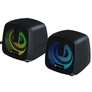 Portronics In Tune 6 6W HD Sound 2.0 Channel Portable Desktop PC Speaker, 3.5mm Audio Jack, Volume Scroll Button, Multimedia Speaker, RGB LED Lights, Metal Mesh, USB Powered (Black)
