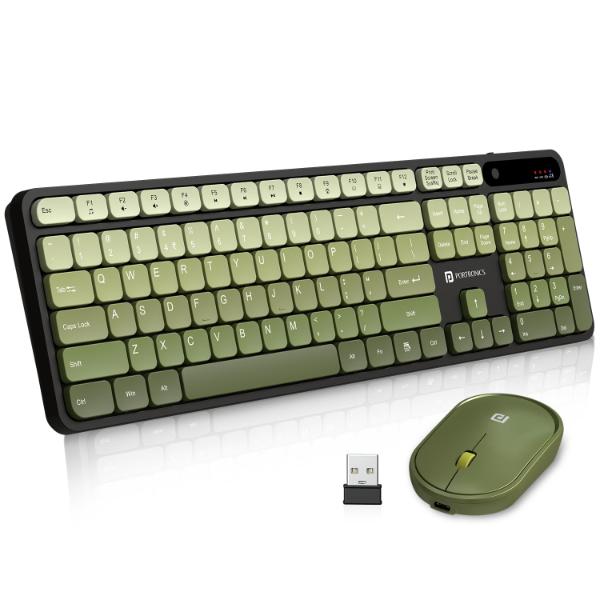 Portronics Key11 Combo Rechargeable Wireless Keyboard and Mouse Set, Bluetooth 5.3&2.4GHz Wireless,Type-C Fast Charging,Gradient Keys, Noiseless Typing, High Precision Mouse, for PC&Laptop(Green) Portronics Key11 Combo Rechargeable Wireless Keyboard and Mouse Set, Bluetooth 5.3&2.4GHz Wireless,Type-C Fast Charging,Gradient Keys, Noiseless Typing, High Precision Mouse, for PC&Laptop(Green)