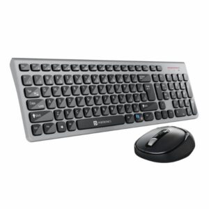 Portronics Key7 Combo Wireless Keyboard & Mouse Set with 2.4 GHz USB Receiver, 10m Working Range, 12 Shortcut Keys, Adjustable DPI, 10 Million Key Life & Click Life for PC, Laptop, Mac – Black + Grey