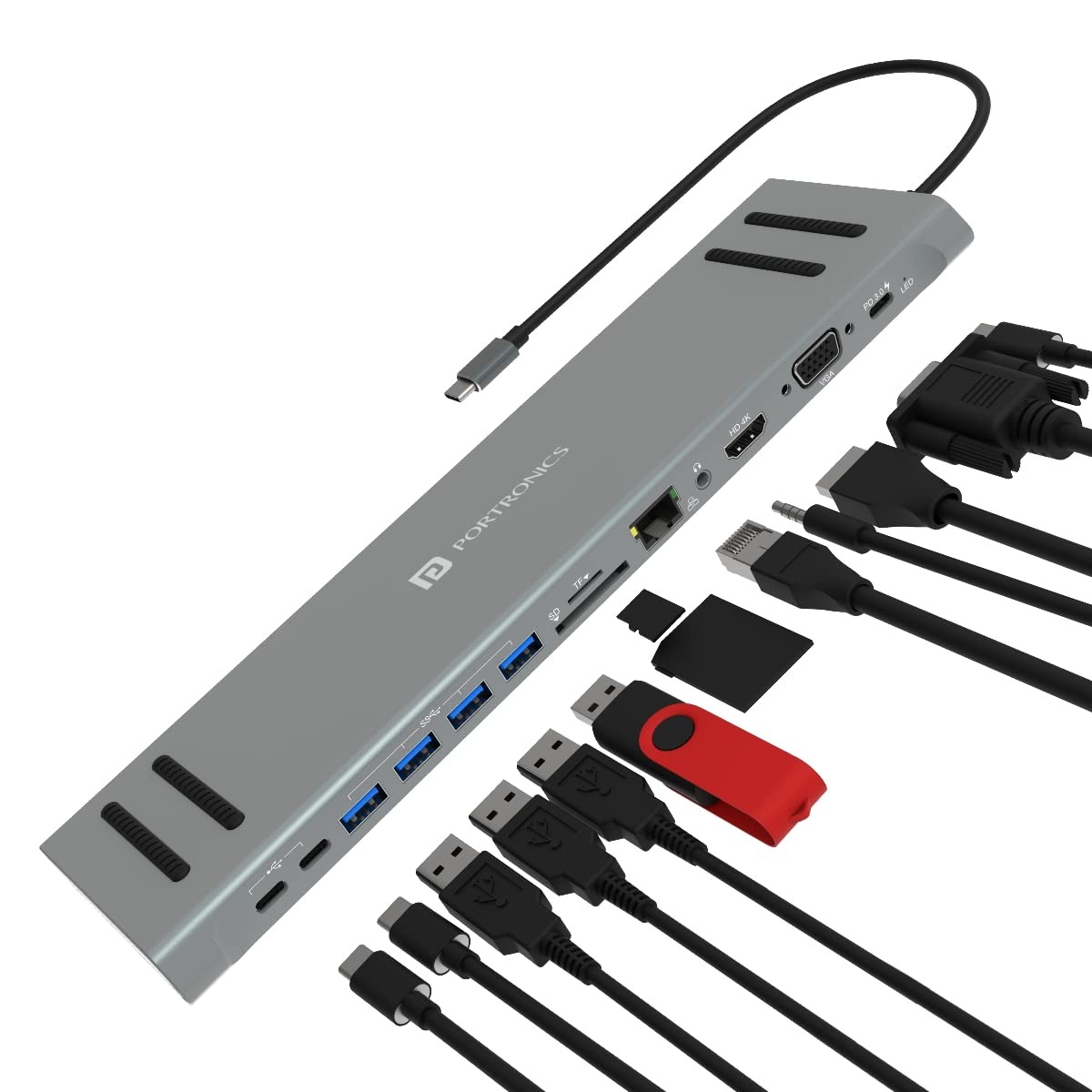Portronics Mport 13C 13 in 1 Type C USB Hub Docking Station PC(Grey) Portronics Mport 13C 13 in 1 Type C USB Hub Docking Station PC(Grey)