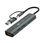 Portronics Mport Edge 5 Ports Dual USB Hub - Superfast USB 3.0, Grey, 1 pc