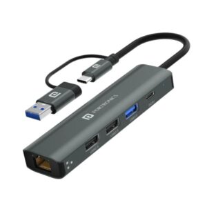 Portronics Mport Edge 5 Ports Dual USB Hub – Superfast USB 3.0, Grey, 1 pc