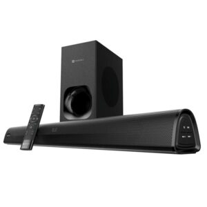Portronics Pure Sound 105 200W Bluetooth Soundbar with Wired Subwoofer for Deep Bass, 2.1 Channel Home Theatre, HD Sound,3 EQ Modes, BT 5.3V,HDMI, Optical, AUX, USB Port, Sleek Remote Control (Black)