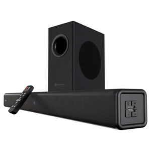 Portronics Pure Sound 107 200W Soundbar with Subwoofer for Deep Bass, 2.1 Channel Home Theatre, 3D Surround Sound, HD Sound, 3 EQ Modes, Bluetooth 5.3V, HDMI, AUX in, USB, Optical Port (Black)
