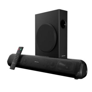 Portronics Pure Sound Pro X 80W Bluetooth Soundbar with Wired Subwoofer for Deep Bass, 2.1 Channel Home Theatre, HD Sound,3EQ Modes, BT 5.3V,HDMI,AUX in,USB Port,Sleek Design & Remote Control (Black)