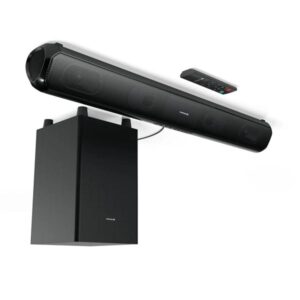 Portronics Pure Sound Pro X1 100W Bluetooth Soundbar with Wired Subwoofer for Deep Bass, 2.1 Channel Home Theatre, BT5.3v, 3 EQ Modes, Aux in, Optical in, USB Drives & Sleek Remote Control (Black)