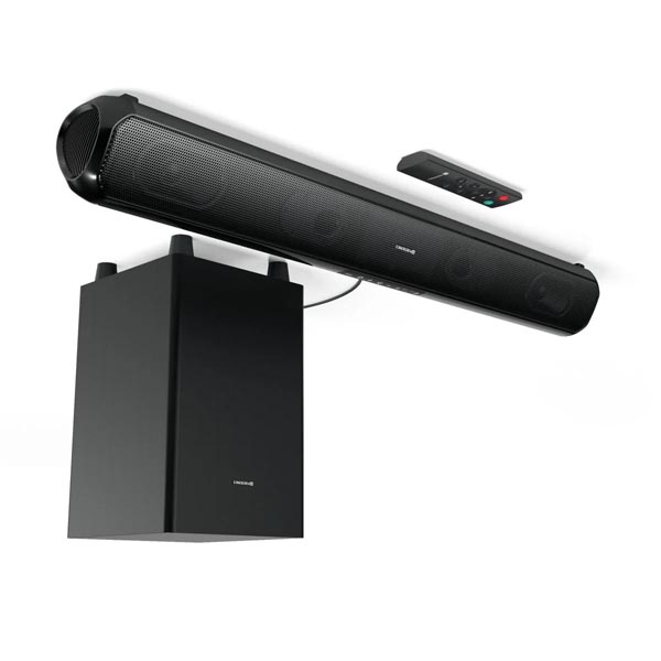 Portronics Pure Sound Pro X1 100W Bluetooth Soundbar with Wired Subwoofer for Deep Bass, 2.1 Channel Home Theatre, BT5.3v, 3 EQ Modes, Aux in, Optical in, USB Drives & Sleek Remote Control (Black) Portronics Pure Sound Pro X1 100W Bluetooth Soundbar with Wired Subwoofer for Deep Bass, 2.1 Channel Home Theatre, BT5.3v, 3 EQ Modes, Aux in, Optical in, USB Drives & Sleek Remote Control (Black)