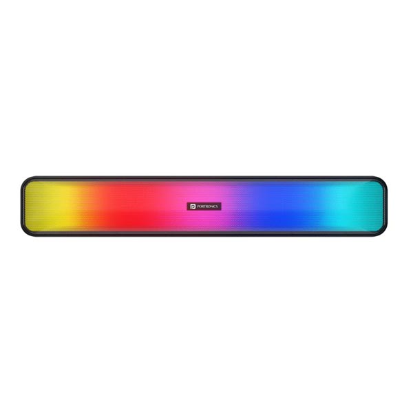Portronics-Radian-16W-Bluetooth-Stereo-Soundbar-with-Multicolour-LED-Lights-1.jpg Portronics Radian 16W Bluetooth Stereo Soundbar with Multicolour LED Lights, in-Built FM Radio, Built in Mic, Aux in 3.5mm, Micro SD Slot (Black) - Image 1