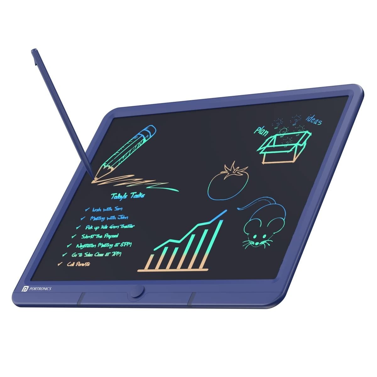 Portronics-Ruffpad-15M.jpg Portronics Ruffpad 15M 15Inch (38.1cm) Re-Writable Multicolor LCD Writing Pad with Smart Lock (Blue) - Image 1