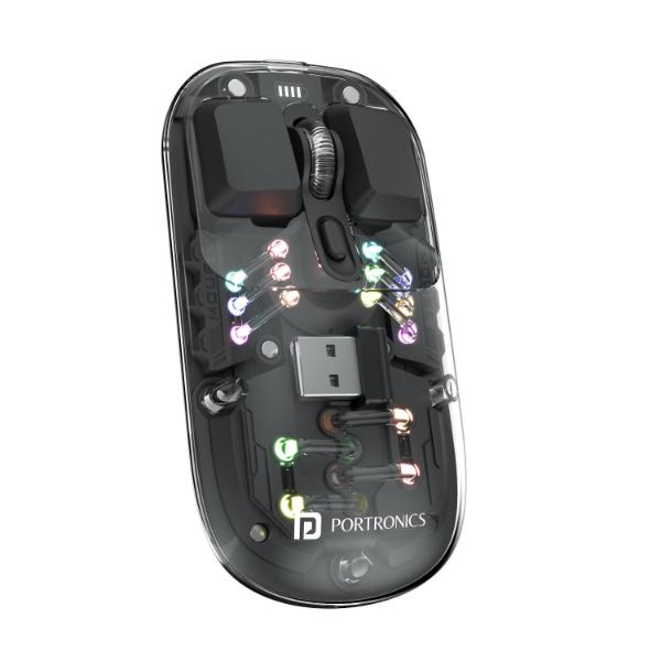 Portronics Toad 5 Transparent Bluetooth Mouse with 2.4 GHz & BT 5.3 Dual Wireless, Rechargeable, RGB Lights, Connect 3 Devices, Sleek Design for Laptop, Smartphone, Tablet (Black) Portronics Toad 5 Transparent Bluetooth Mouse with 2.4 GHz & BT 5.3 Dual Wireless, Rechargeable, RGB Lights, Connect 3 Devices, Sleek Design for Laptop, Smartphone, Tablet (Black)