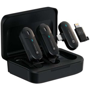 Portronics Vlogmate 2 Dual Wireless Microphone with Type C & 8 Pin Receiver, Noise Cancellation Lapel Mic with Charging Case, Wireless Mic for Video Recording,Live Streaming,for Android/iPhone (Black)