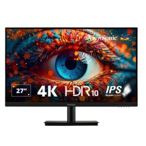 ViewSonic VA2762 27 Inch IPS 4K Ultra HD 3840 x 2160 Pixels Monitor HDR10, FreeSync, 10-bit Color Depth, 3-Side Bezel Less,104% sRGB,Tilt, Eye ProTech for Comfort Viewing, 2 x HDMI, Display Port- VA2762-4K
