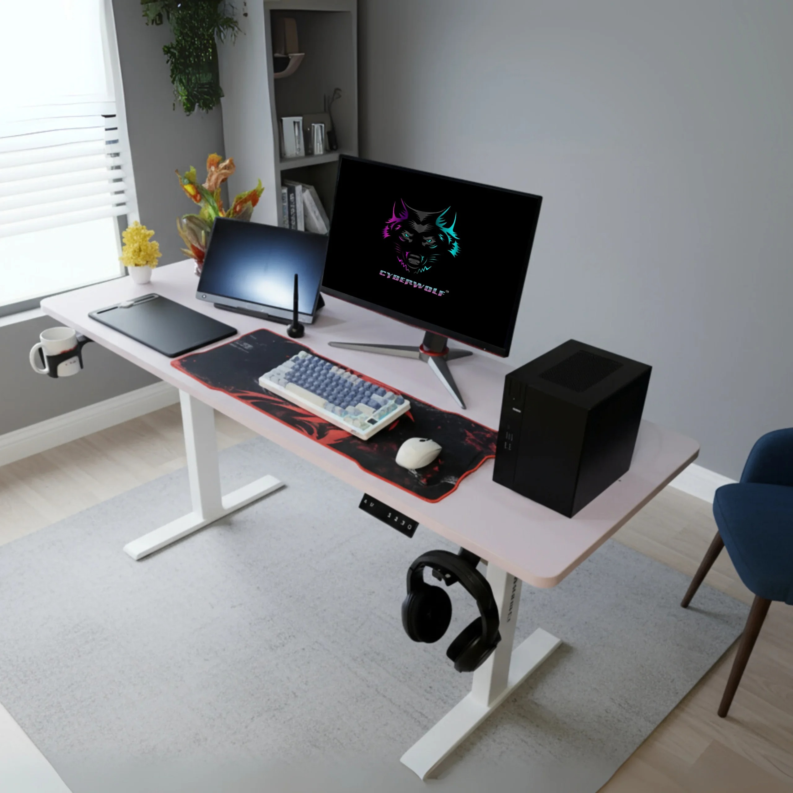 white-long-primary-scaled-1.jpg Cyberwolf Hydraulic Gaming Table XXL (1600mm x 600mm) White - Image 1