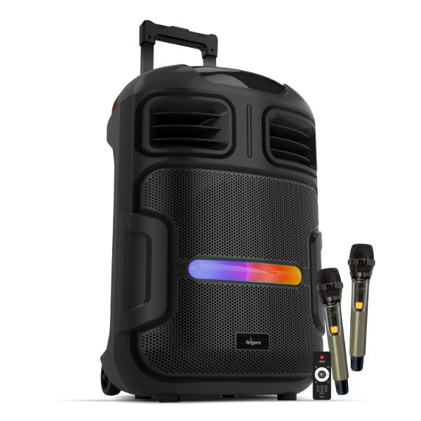 FINGERS RollingParties-51 Bluetooth Trolley Speaker with Powerful 50 W Deep Bass, RGB Lights, 15-Hour, Bundled 2 Wireless Mics & Additional 2 Mics (Rich Black) FINGERS RollingParties-51 Bluetooth Trolley Speaker with Powerful 50 W Deep Bass, RGB Lights, 15-Hour, Bundled 2 Wireless Mics & Additional 2 Mics (Rich Black)