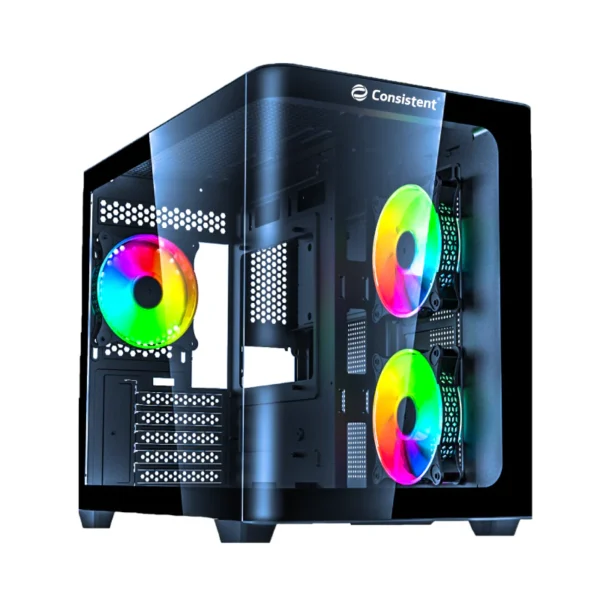 CONSISTENT GAMING PC CASE (CIG2007) LEGENDOR BLACK including two 12cm ARGB fans on the motherboard plate and an additional 12cm ARGB rear fan