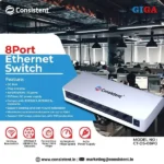 Consistent Desktop 8 Port Ethernet GIGA Switch (CT-DS-08PG) 5V/1A Power Suppy, 10/100/1000Mbps Speed, Forwarding Rate 1.1904Mbps, 1.6 Gbps Bandwidth, IEEE802.3u Network