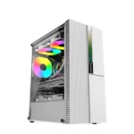 Consistent Thunder Gaming Cabinet 2004 White Gaming Cabinet | Supports ATX, M-ATX, ITX | 4 RGB Cooling Fans | Hinged Magnetic Tempered Glass Door | Mesh Panel | Minimalist Design
