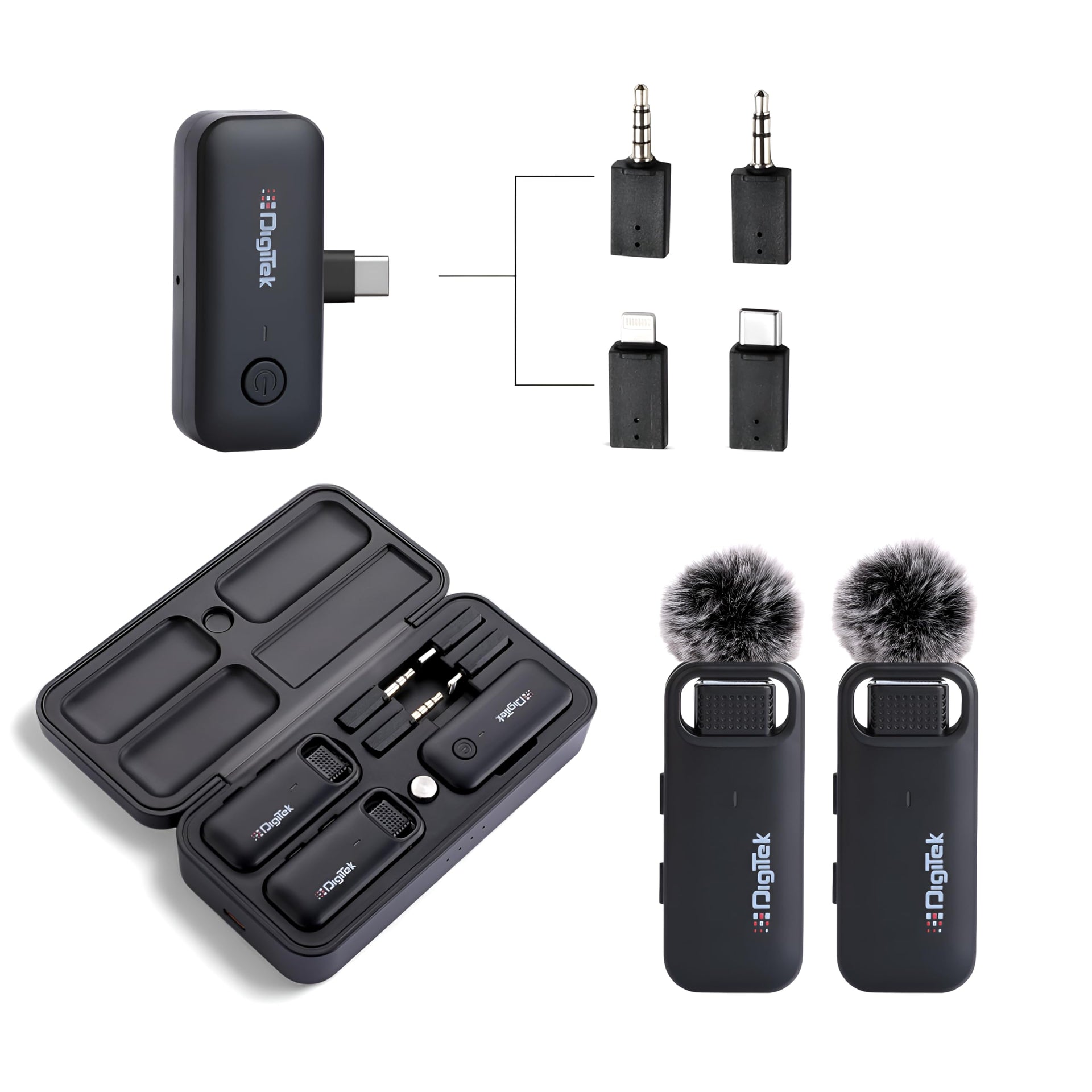 digitek-dwm-106-2-in-1-wireless-microphone-system-80m-range-noise.jpg Digitek (DWM 106) 2-in-1 Wireless Microphone System, 80M Range, Noise Cancellation & Reverberation Mode, 360° Sound Capture, Lightning/Type-C/TRRS/TRS Adapter Support for... - Image 1