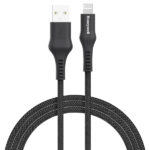 Honeywell USB A to Lightning, 4 Feet (1.2M), Nylon Braided Cable, MFI-certified, QC3.0, 2.4 A Max Output, Fast Charge & Sync Cable for iPhone, iPad, AirPods – Black
