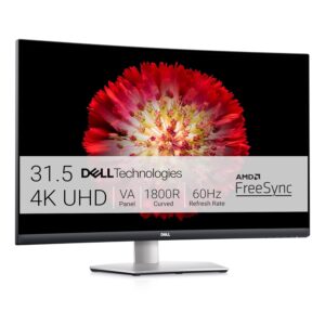 Dell S3221QS 32 Inch (81.28 cm) Curved 4K UHD 3840 x 2160, VA Ultra-Thin Bezel, AMD FreeSync, Built in Speakers, VESA Certified, Ports: 2X HDMI, 1x Display Port, 1x Audio Line…