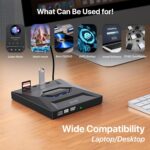 EVM USB 3.0 & Type C External CD DVD Writer RW Optical Drive CD/DVD ROM +/-RW, SD/TF Card Reader Ports, USB-C Hub for Laptop, PC, Desktop – 1 Year Warranty (EVM-EXT-CD-01)