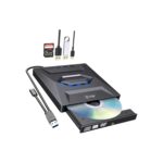 EVM USB 3.0 & Type C External CD DVD Writer RW Optical Drive CD/DVD ROM +/-RW, SD/TF Card Reader Ports, USB-C Hub for Laptop, PC, Desktop – 1 Year Warranty (EVM-EXT-CD-01)