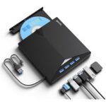 EVM USB 3.0 & Type C External CD DVD Writer RW Optical Drive CD/DVD ROM +/-RW, SD/TF Card Reader Ports, USB-C Hub for Laptop, PC, Desktop – 1 Year Warranty (EVM-EXT-CD-01)