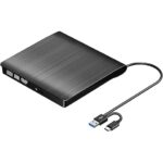 EVM USB 3.0 & Type C External CD DVD Writer RW Optical Drive CD/DVD ROM +/-RW, SD/TF Card Reader Ports, USB-C Hub for Laptop, PC, Desktop – 1 Year Warranty (EVM-EXT-CD-01)