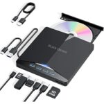 EVM USB 3.0 & Type C External CD DVD Writer RW Optical Drive CD/DVD ROM +/-RW, SD/TF Card Reader Ports, USB-C Hub for Laptop, PC, Desktop – 1 Year Warranty (EVM-EXT-CD-01)