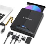 EVM USB 3.0 & Type C External CD DVD Writer RW Optical Drive CD/DVD ROM +/-RW, SD/TF Card Reader Ports, USB-C Hub for Laptop, PC, Desktop – 1 Year Warranty (EVM-EXT-CD-01)