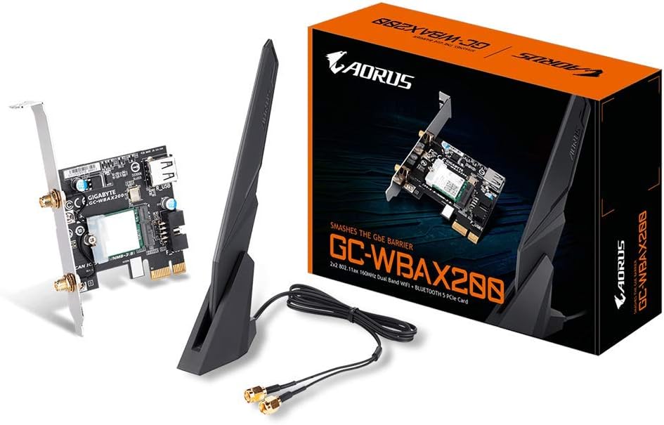 GIGABYTE WiFi 6 GC-WBAX200 (2×2 802.11Ax/ Dual Band WiFi/Bluetooth 5/ PCIe Expansion Card) GIGABYTE WiFi 6 GC-WBAX200 (2×2 802.11Ax/ Dual Band WiFi/Bluetooth 5/ PCIe Expansion Card)